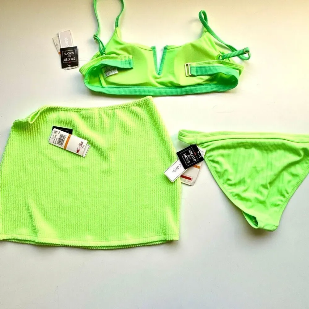 NWT Salt and cove, Junior lime green ribbed V-wire bralette and bottom  Along wi